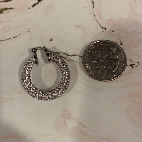 Crystal Embellished Silver Hoop Earrings - Picture 9 of 9